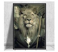 Wall Art 23.6x31.5in(60x80cm) no frame Mafia Lion Smoking in Suit Playing Snooker Canvas Wall Art Poster Wall Pictures for Living Room Decor