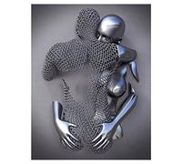 Wall Art 3D Effect Figure Statue, Abstract Steel Wire Metal Sculpture Couple Embrace, Modern Inkjet Canvas Painting for Home Decor