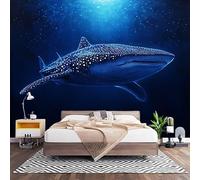 Wall Art 3D Non-Woven Wallpaper W200 x H140 cm Blue Photo Mural Stickers, Ocean Whale Shark Pattern Wallpaper Mural Poster Decoration for Bedroom Living Corridor (Not Self Adhesive)