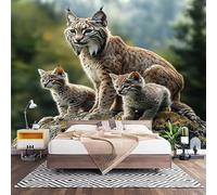 Wall Art 3D Non-Woven Wallpaper W200 x H140 cm Bobcat Photo Mural Stickers, Animal Lynx Pattern Wallpaper Mural Poster Decoration for Bedroom Living Corridor (Not Self Adhesive)