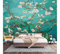 Wall Art 3D Non-Woven Wallpaper W200 x H140 cm Painted Cherry Blossom Tree Pattern Photo Mural Stickers, Blue Wallpaper Mural Poster Decoration for Bedroom Living Corridor (Not Self Adhesive)