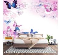 Wall Art 3D Non-Woven Wallpaper W200 x H140 cm Pink Photo Mural Stickers, Animal Butterfly Pattern Wallpaper Mural Poster Decoration for Bedroom Living Corridor (Not Self Adhesive)