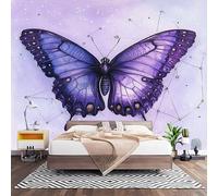 Wall Art 3D Non-Woven Wallpaper W200 x H140 cm Purple Butterfly Theme Photo Mural Stickers, Light Purple Wallpaper Mural Poster Decoration for Bedroom Living Corridor (Not Self Adhesive)