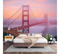 Wall Art 3D Non-Woven Wallpaper W200 x H140 cm Sunrise Landscape Photo Mural Stickers, San Francisco Golden Gate Bridge Wallpaper Mural Poster Decoration for Bedroom Living (Not Self Adhesive)