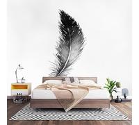 Wall Art 3D Non-Woven Wallpaper W200 x H140 cm White Photo Mural Stickers, Black Feather Theme Wallpaper Mural Poster Decoration for Bedroom Living Corridor (Not Self Adhesive)