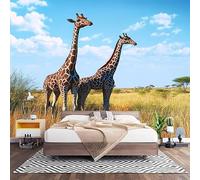 Wall Art 3D Non-Woven Wallpaper W200 x H140 cm Wildlife Photo Mural Stickers, Grassland Giraffe Theme Wallpaper Mural Poster Decoration for Bedroom Living Corridor (Not Self Adhesive)