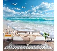 Wall Art 3D Non-Woven Wallpaper W250 x H175 cm Beach Beautiful Seaside Scenery Photo Mural Stickers, Nature Wallpaper Mural Poster Decoration for Bedroom Living Corridor (Not Self Adhesive)