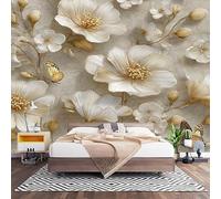 Wall Art 3D Non-Woven Wallpaper W250 x H175 cm Florals and Butterflies Photo Mural Stickers, Luxury Gold Wallpaper Mural Poster Decoration for Bedroom Living Corridor (Not Self Adhesive)