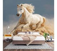 Wall Art 3D Non-Woven Wallpaper W300 x H210 cm Agile White Horse Photo Mural Stickers, Animal Wallpaper Mural Poster Decoration for Bedroom Living Corridor (Not Self Adhesive)