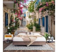 Wall Art 3D Non-Woven Wallpaper W300 x H210 cm Mediterranean-Style Alley Photo Mural Stickers, Multicolor Wallpaper Mural Poster Decoration for Bedroom Living Corridor (Not Self Adhesive)