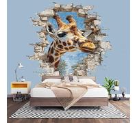 Wall Art 3D Non-Woven Wallpaper W400 x H280 cm Abstract Giraffe, 3D Photo Mural Stickers, Blue Wallpaper Mural Poster Decoration for Bedroom Living Corridor (Not Self Adhesive)