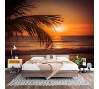 Wall Art 3D Non-Woven Wallpaper W450 x H315 cm Ocean Sunset View Photo Mural Stickers, Sunset Red Wallpaper Mural Poster Decoration for Bedroom Living Corridor (Not Self Adhesive)