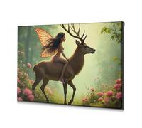 Wall Art A Fairy Rides A Majestic Deer Through A Flower-Filled Forest. Canvas Decorative Picture Bathroom Decor Bathroom Decor(30x40cm)