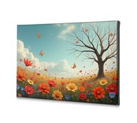 Wall Art A Vibrant Field Of Flowers With Butterflies Flying Around. Canvas Decorative Picture Living Room Decor Wall Baptism Decorations(40x60cm)