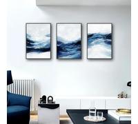 Wall Art,Abstract White Black Blue Wave Poster Modern Minimalist Canvas Print Painting Wall Art Posters Bedroom Living Room Decoration-40 * 50cm*3pcs (Unframed Print)