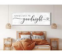 Wall Art Always Kiss Me Goodnight Rustic Wooden Signs Plaque Hanging Wood Decoration Sign Wall Art Kitchen Cafe Pub Garage Home Decor Gift 6x16 inch