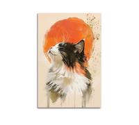 Wall Art And Hanging Paintings Poster, Anime Inspired Calico Cat Art, Exquisite Japanese Style Canvas Design, Artistic Wall Decor for Modern Home 20x30inch(50x75cm)
