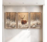 Wall Art Animal Nature Prints for Home Decor Wildlife Brown Forest Landscape Stag Deer Rustic wilderness Cabin Decor Canvas Prints Artwork Pictures for Bedroom Bathroom Living Room Hallway or Office