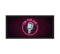 Wall Art Black Framed Print On The Air Studio Sign | Large Wide Record Room |DJ Recording Artist Classic Microphone Retro | Broadcasting Live Social Media Enthusiast Content Creator Gift