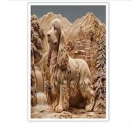 Wall Art Brown Cocker Spaniel Mountain Pictures Painting on Canvas Wall Art Wood Carving Style Canvas Prints for Living Room Bedroom Bathroom Corridor Home Wall Decoration Unframed