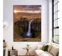 Wall Art Canvas 80 x 120 cm - Waterfall Spectacle Painting for Bedroom Decor, Natural scenery Canvas Wall Art for Living Room, Hallway, or Office,Frameless yellow-green