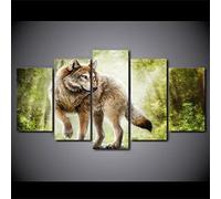 Wall Art Canvas Pictures Modular Poster 5 Pieces Animal Wolf Paintings Hd Print Decor Modern Room Living Room Bedroom Hotel Kids Room Gallery/With Frame 200 X 100 Cm Wall Painting-8834267642