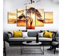 Wall Art Canvas Pictures Modular Poster 5 Pieces Sunset Tree View Paintings Hd Print Decor Modern Room Living Room Bedroom Hotel Kids Room Gallery (With Frame 200 X 100 Cm) Wall Painting -9G2L/N9Q5-8