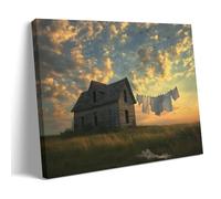 Wall Art Canvas Poster Rustic Farmhouse Laundry Day Aesthetic, Laundry Clothesline Farm Nature Landscape Still Life Decor for Laundry Room, Living Room, Cottage & Porch 24x36inch(60x90cm)