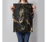 Wall Art Canvas Print Black Gold Cracked Lion On Canvas Animal For Home Decor Paintings Affordable Luxury Realism Artwork For Living Room Decoration Prints On Canvas 30X40Cm