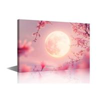 Wall Art Canvas Print Celestial Sakura Dance Framed Artwork Moonlit Blossom Painting Asian Inspired Decor Living Room Wall Display Ethereal Spring Night Ready To Hang 24x16 in