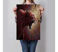Wall Art Canvas Print Red Cracked Red Panther On Canvas Animal For Home Decor Paintings Retro Illustration Style Artwork For Living Room Decoration Prints On Canvas 40X60Cm
