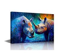 Wall Art Canvas Print Rhino Splash Oil Painting Style Wall Art Canvas Print Smiley Animals with Color Picture for Living Room Ready to Hang - 18"W x 12"H