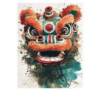 Wall Art Canvas Prints Chinese Lion Dance Ink Wash Style Posters No Frame Modern Colorful Prints Canvas Picture For Living Room Decoration(B,40x60cm)