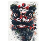 Wall Art Canvas Prints Chinese Lion Dance Ink Wash Style Posters No Frame Modern Colorful Prints Canvas Picture For Living Room Decoration(E,50x70cm)