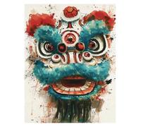 Wall Art Canvas Prints Chinese Lion Dance Ink Wash Style Posters No Frame Modern Colorful Prints Canvas Picture For Living Room Decoration(A,50x70cm)