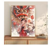 Wall Art Canvas Prints Chinese Style Lion Dance Art Painting Living Room Mural Poster Wall Decor For Home Decoration For AsianInspired Interio(G,50x70cm)