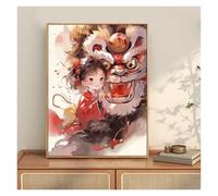 Wall Art Canvas Prints Chinese Style Lion Dance Art Painting Living Room Mural Poster Wall Decor For Home Decoration For AsianInspired Interio(I,30x40cm)