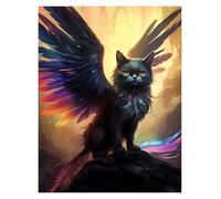 Wall Art Canvas Prints Fantasy World Winged Cats Magical Cat Funny Animal Prints Canvas Painting Wall Art Pictures Home Living Room Modern Decor(H,20x30cm)