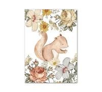 Wall Art Canvas Prints Flowers Bear Squirrel Hedgehog Elephant Shapes Nordic Posters And Prints Wall Art Canvas Painting Wall Pictures Kids Room Decor(B,40X50cm)