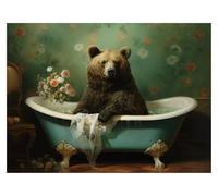 Wall Art Canvas Prints Funny Bear In The Rose Bathtub Posters Modern Flowers Dark Prints Canvas Painting Wall Art Pictures Home Bathroom Decor(E,30x40cm)