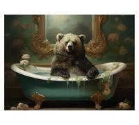 Wall Art Canvas Prints Funny Bear In The Rose Bathtub Posters Modern Flowers Dark Prints Canvas Painting Wall Art Pictures Home Bathroom Decor(F,40x60cm)