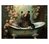 Wall Art Canvas Prints Funny Bear In The Rose Bathtub Posters Modern Flowers Dark Prints Canvas Painting Wall Art Pictures Home Bathroom Decor(A,50x70cm)