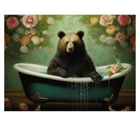Wall Art Canvas Prints Funny Bear In The Rose Bathtub Posters Modern Flowers Dark Prints Canvas Painting Wall Art Pictures Home Bathroom Decor(B,50x70cm)