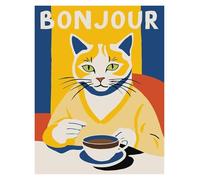 Wall Art Canvas Prints Funny Cats French Jazz And Wine Posters Reading Hobbies Cartoon Prints Canvas Painting Wall Art Pictures Home Living Room Decor(L,40x60cm)