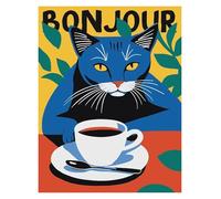 Wall Art Canvas Prints Funny Cats French Jazz And Wine Posters Reading Hobbies Cartoon Prints Canvas Painting Wall Art Pictures Home Living Room Decor(S,30x40cm)