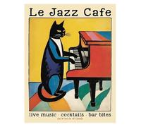 Wall Art Canvas Prints Funny Cats French Jazz And Wine Posters Reading Hobbies Cartoon Prints Canvas Painting Wall Art Pictures Home Living Room Decor(R,20x30cm)