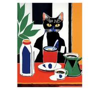Wall Art Canvas Prints Funny Cats French Jazz And Wine Posters Reading Hobbies Cartoon Prints Canvas Painting Wall Art Pictures Home Living Room Decor(P,50x70cm)