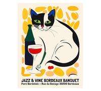 Wall Art Canvas Prints Funny Cats French Jazz And Wine Posters Reading Hobbies Cartoon Prints Canvas Painting Wall Art Pictures Home Living Room Decor(E,40x60cm)