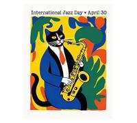 Wall Art Canvas Prints Funny Cats French Jazz And Wine Posters Reading Hobbies Cartoon Prints Canvas Painting Wall Art Pictures Home Living Room Decor(B,40x60cm)