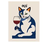 Wall Art Canvas Prints Funny Cats French Jazz And Wine Posters Reading Hobbies Cartoon Prints Canvas Painting Wall Art Pictures Home Living Room Decor(K,40x60cm)